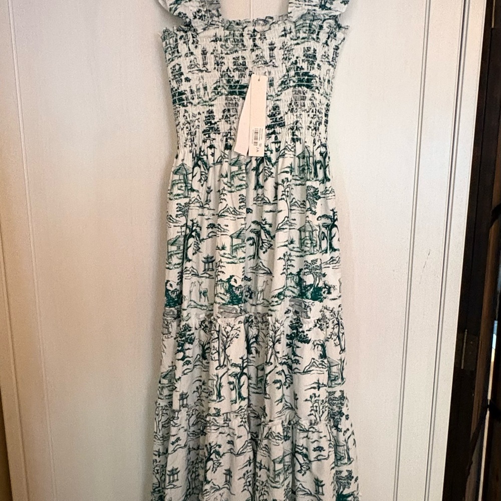 Aqua Green and White Maxi Sundress with smocked bodice